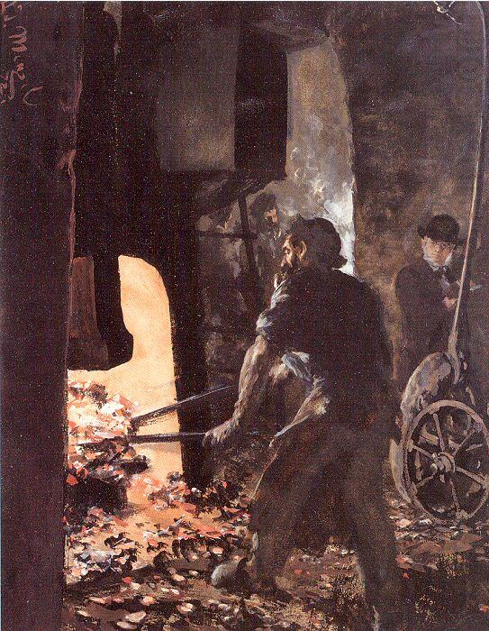 Self-Portrait with Worker near the Steam-hammer, Adolph von Menzel